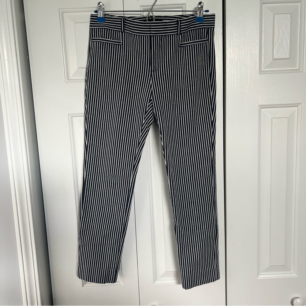 Banana Republic Sloan Navy White Striped Ankle Cropped Dress Pants Size 2